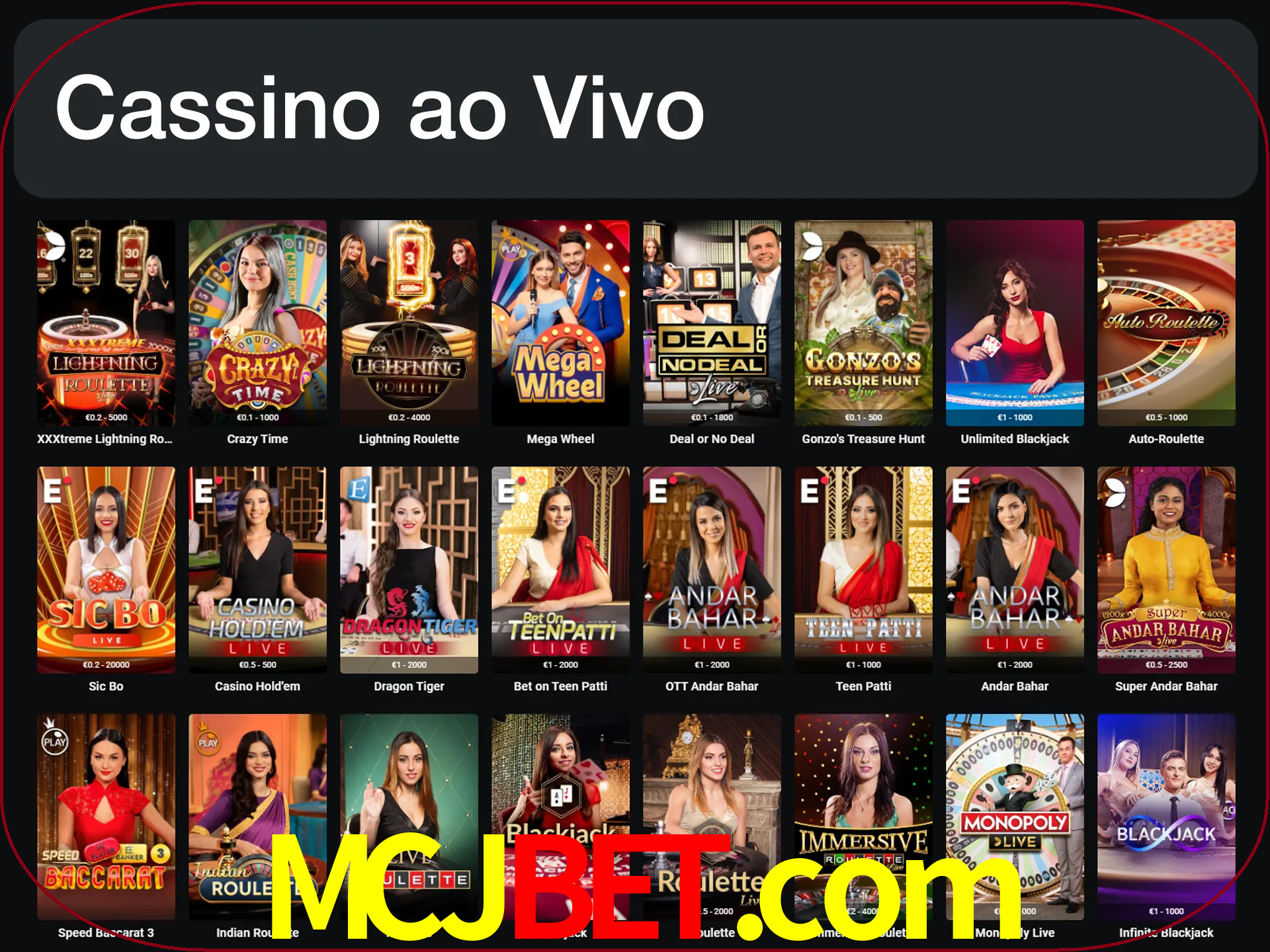 Jogue jogos de cassino com um verdadeiro dealer.